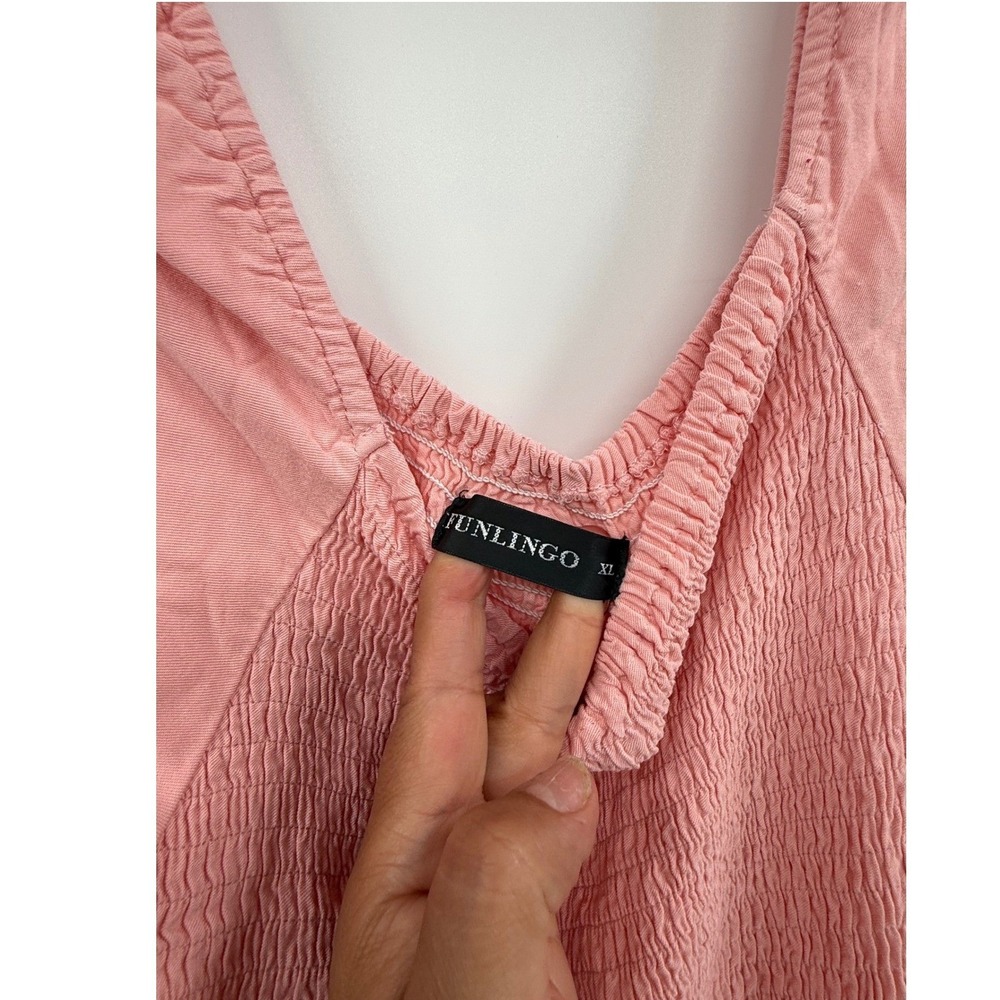 funlingo XL Maxi Dress Womens Pink Smocked Puff Sleeve Tiered Rayon Cottagecore - Picture 3 of 8